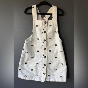 (B4) Adorable Tahari White Black Girls Cream Corduroy Bow Pinafore Dress 7
